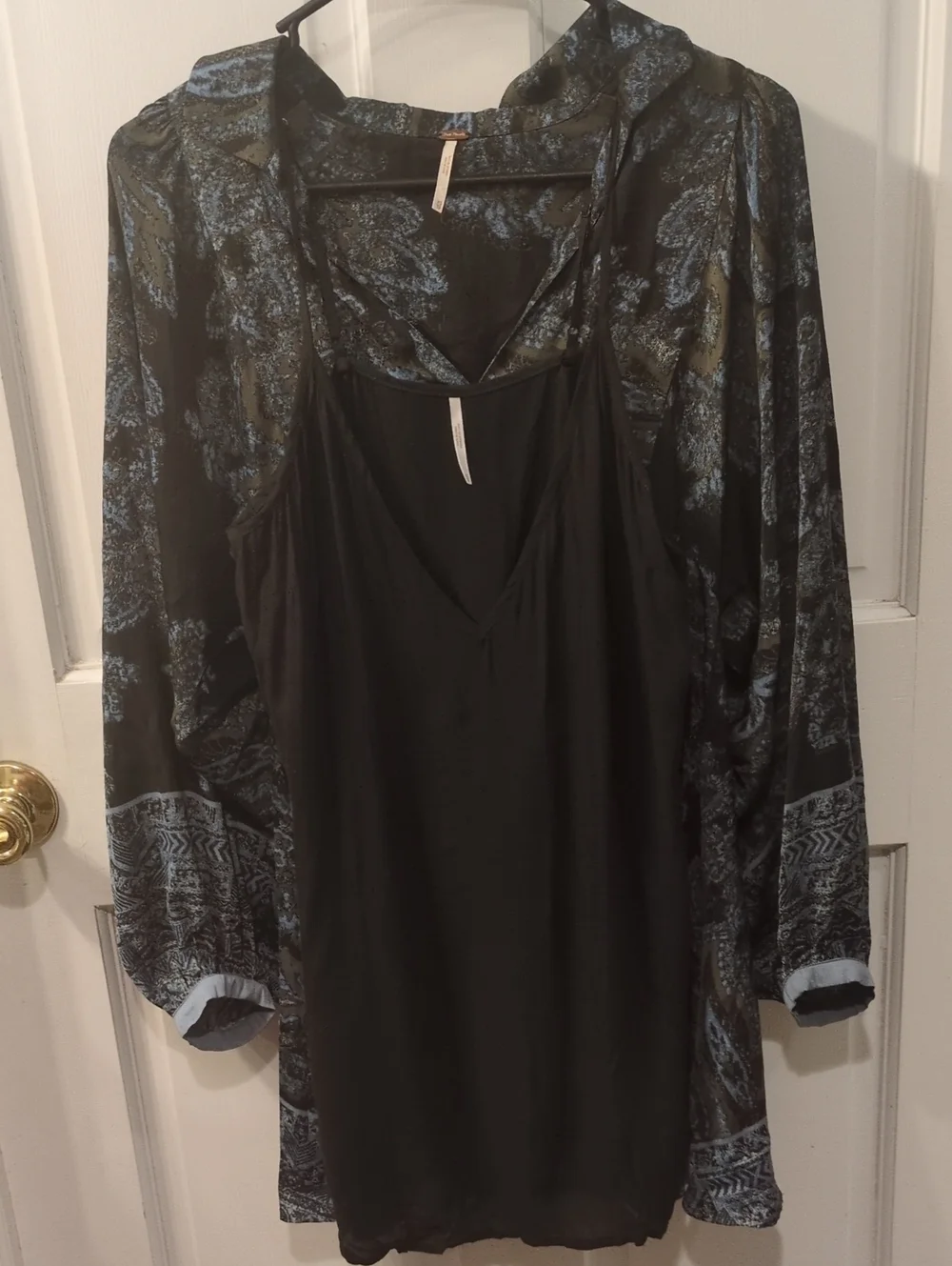 Free People Black Tunic with Blue and Olive Paisley Detail